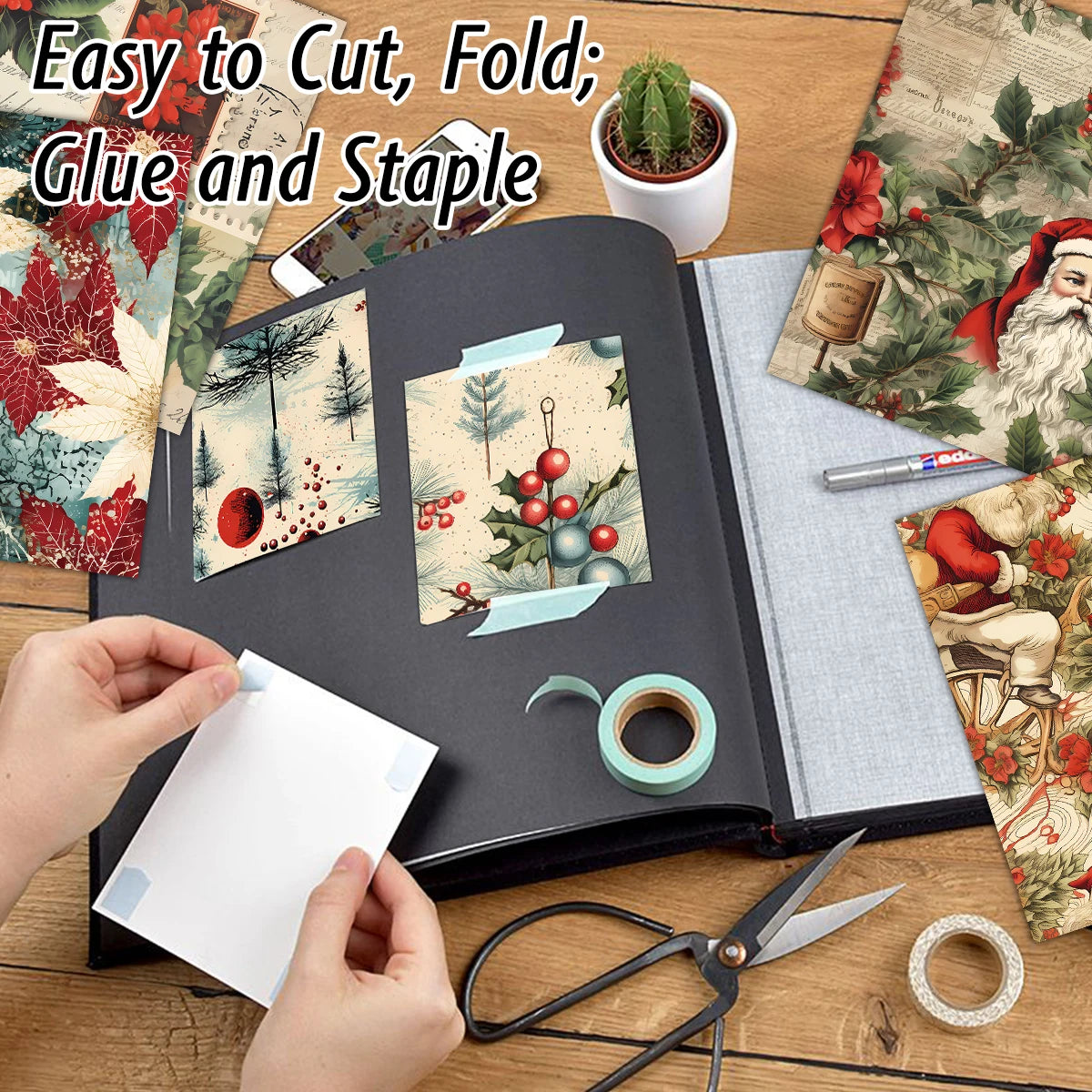 12 Blatt Retro Weihnachts Scrapbook Papierset mit Hello Santa Design