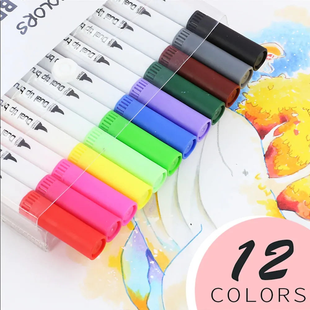 Doppelkopf Aquarell Marker Set bis 100 Farben für kreative Zeichnungen