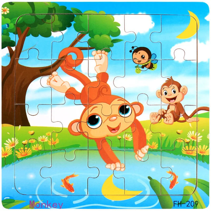 Lernspiel 3D Holzpuzzle Tiere und Fahrzeuge für Kinder ab 1 Jahr