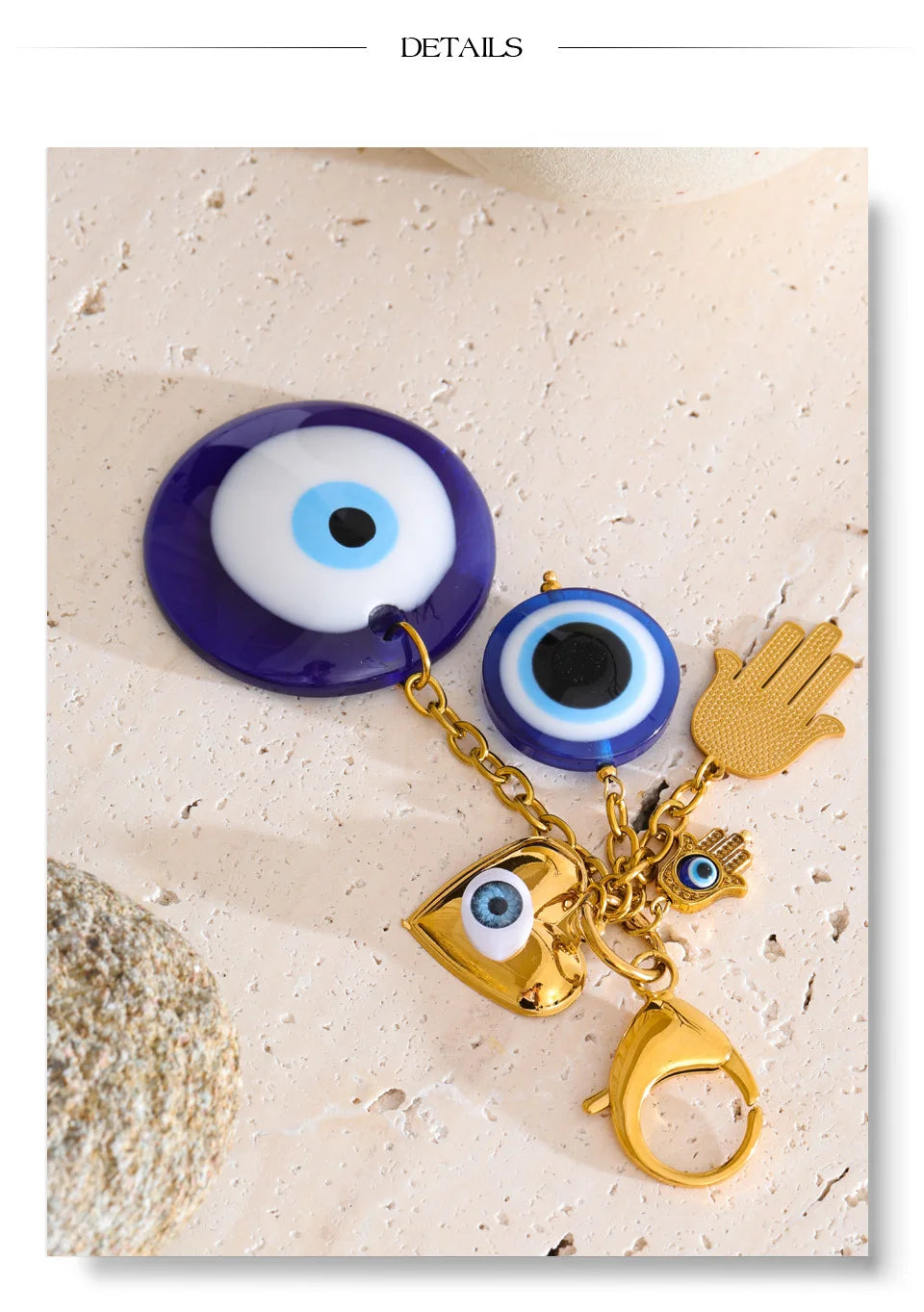 Stilvoller blauer Harz Schlüsselanhänger mit vergoldetem Edelstahl und Palmenkette-Yabubest - Home & More