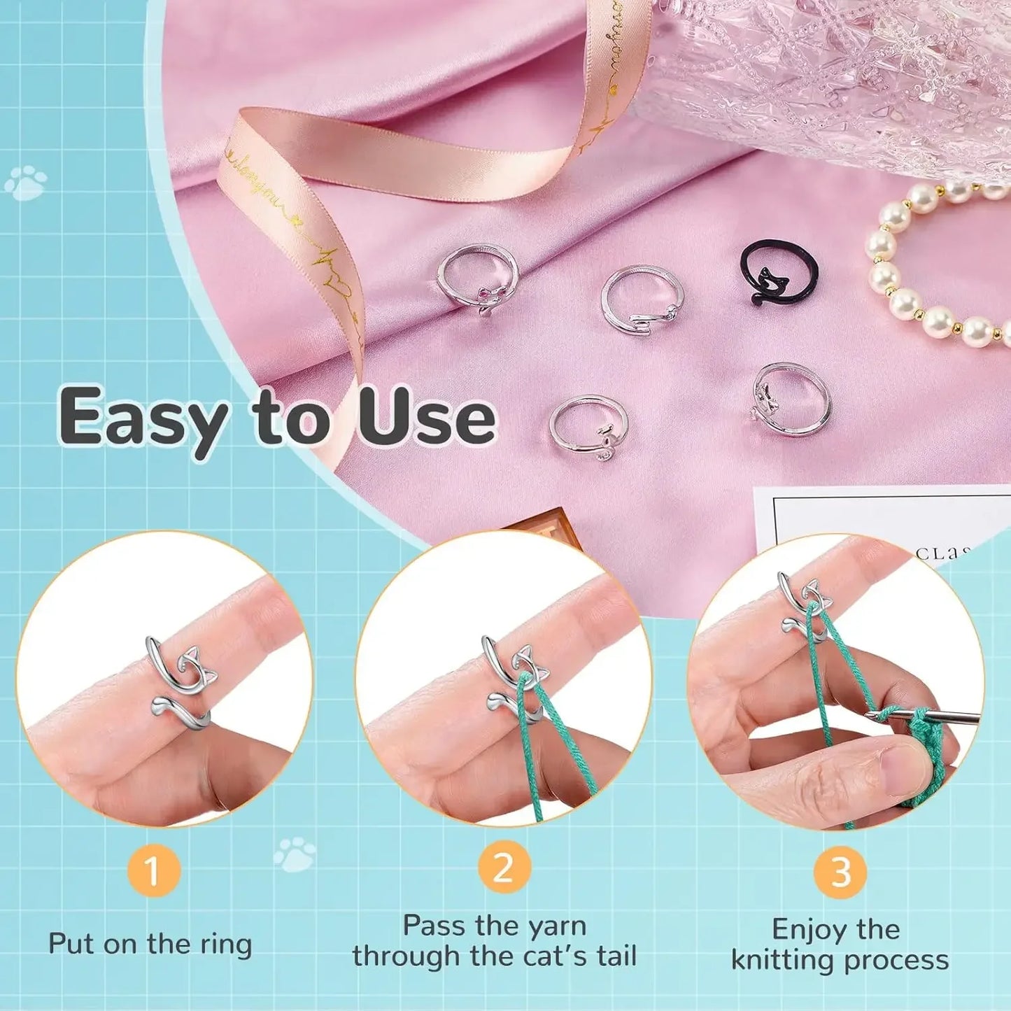 Verstellbarer Häkelspannung Katzenring – Garnführung für Stricker & Anfänger