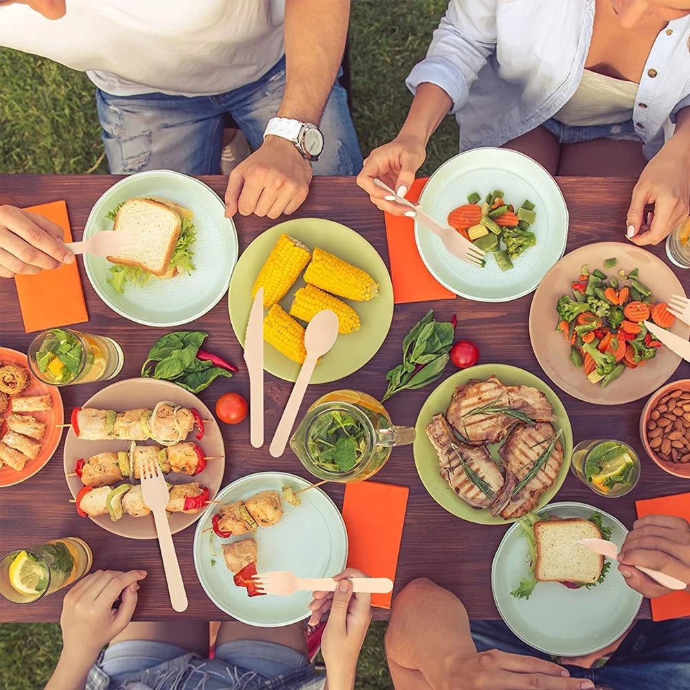 Einweg-Holzbesteck 16 cm 10/150/500 Stück Gabel Löffel Messer Set