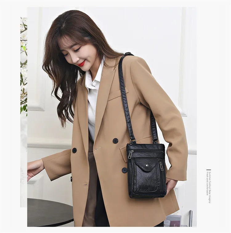 Modische Umhängetasche aus weichem Leder für Damen Handytasche