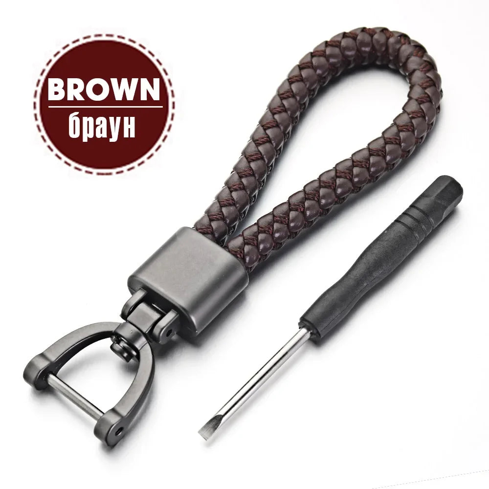 Handgewebter Leder Schlüsselanhänger mit 360 Grad Drehung und Hufeisenschnalle