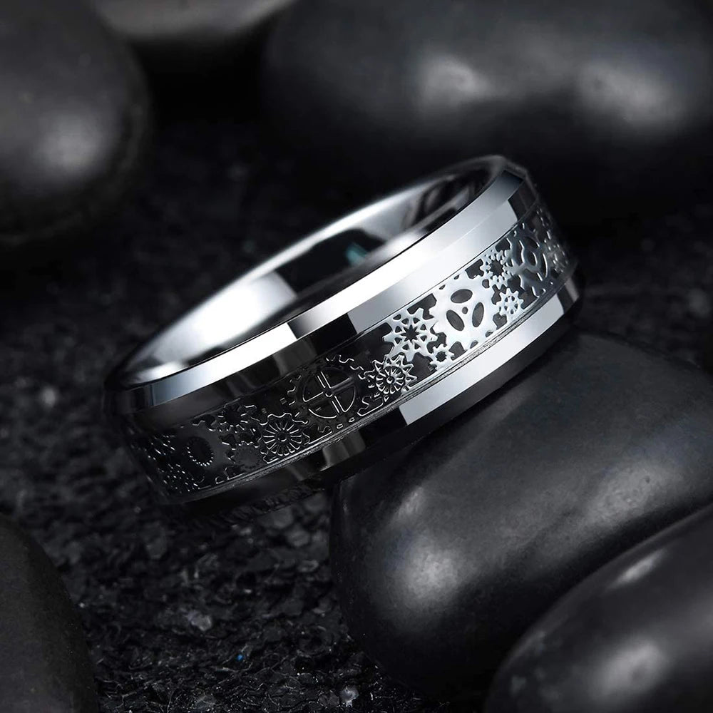 Fashio Männer Ringe Schwarz Titan Edelstahl Ringe Für Männer Frauen Ziegel Muster Finish Abgeschrägte Kante Hochzeit Ring Partei Schmuck