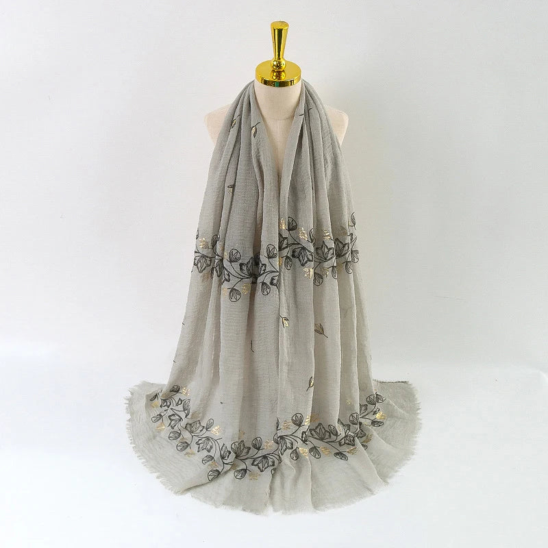 Damen Baumwoll-Leinen Schal Gold Bedruckt Quadratisch Kleine Blumenmuster