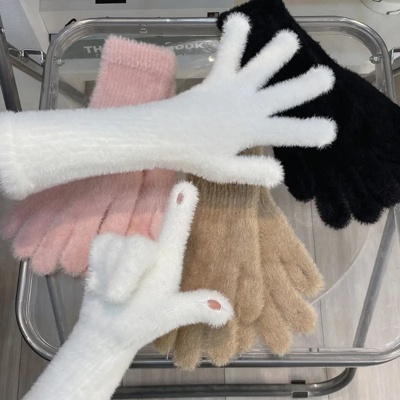 Warme Gestrickte Damen Handschuhe mit Nerz Wolle Schutz