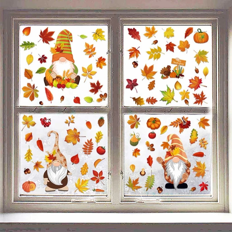 6 Blatt Herbst Fensteraufkleber Kürbis Ahornblatt Zwerge Wandbild Deko