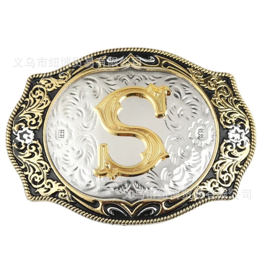 Goldfarbene Legierungs Gürtelschnalle im Western-Stil mit Buchstaben