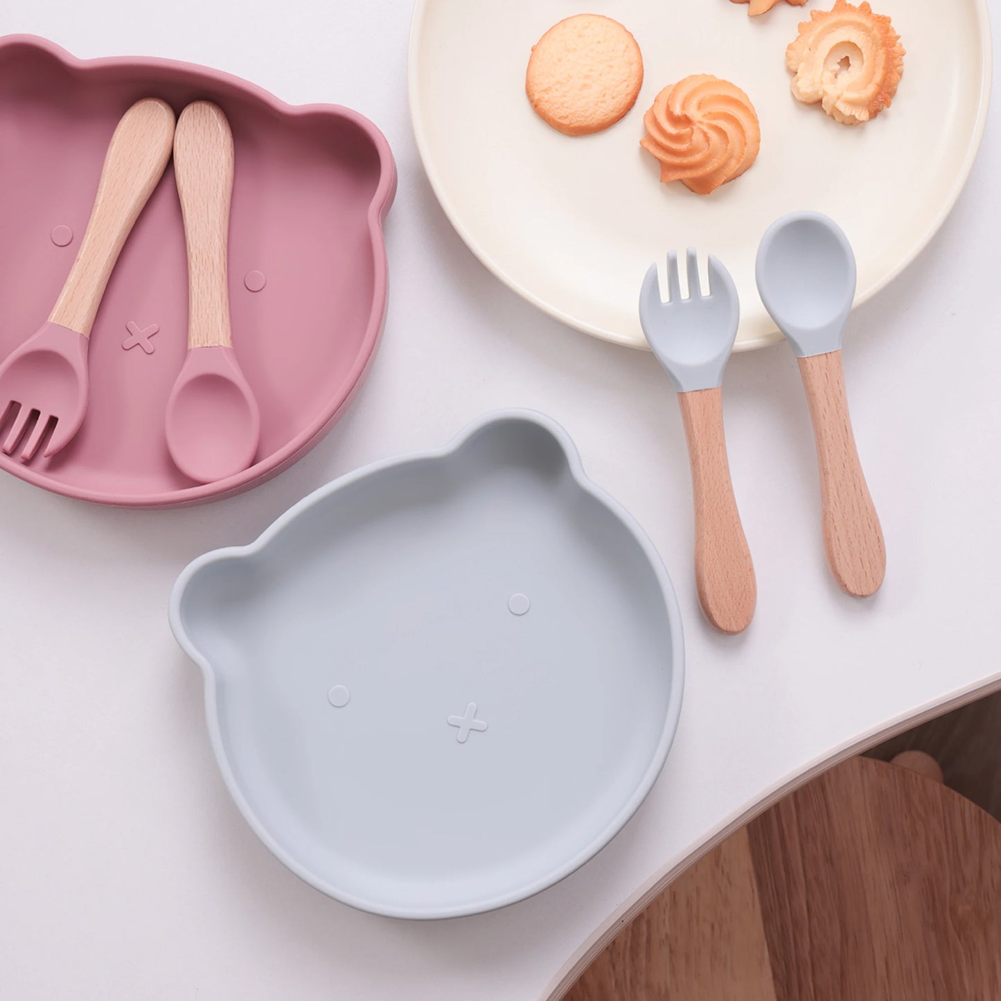 3-teiliges Kinder Fütterungsset Silikon Schüssel Löffel Gabel BPA frei