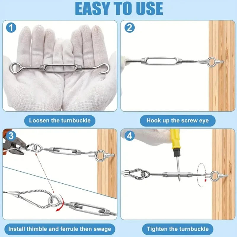 Edelstahl Haken und Öse Spanner Einstellbar Draht Seil Spannung Segel Garten-Yabubest - Home & More