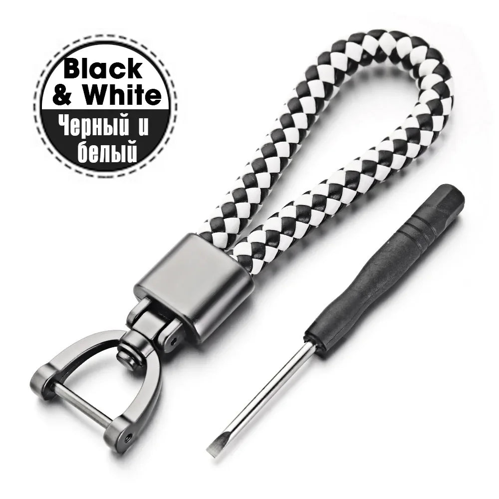 Handgewebter Leder Schlüsselanhänger mit 360 Grad Drehung und Hufeisenschnalle