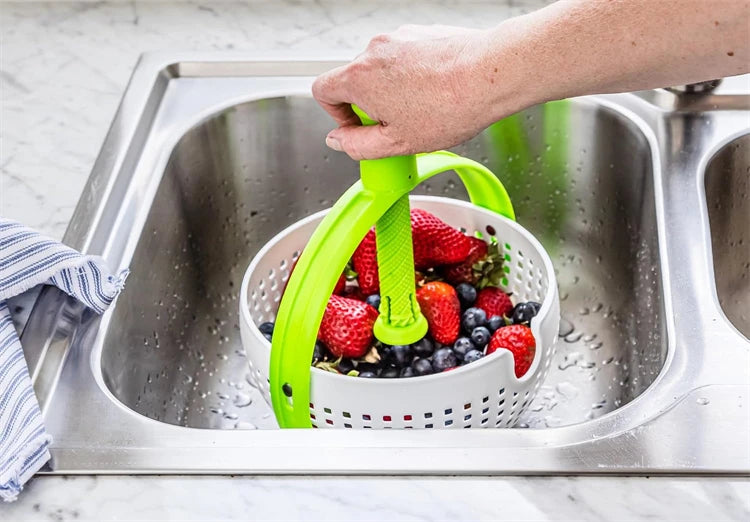 Platzsparende 3 Liter Salatschleuder mit Sieb und Gemüsefilter