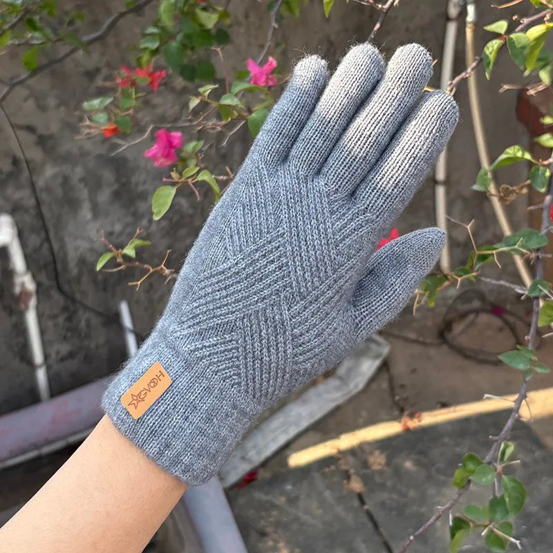 Warme Damen Alpaka Strickhandschuhe mit Fleecefutter und Touchscreen