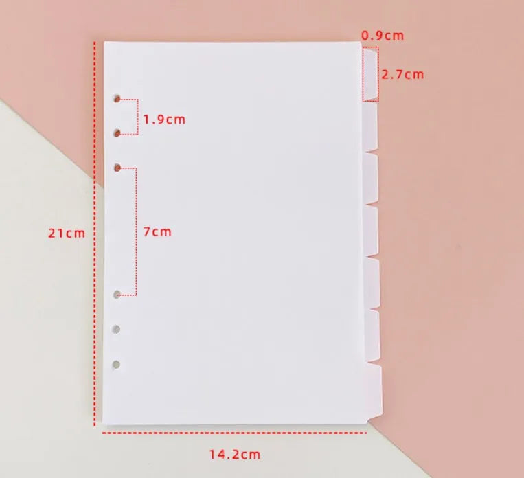 Transparenter Papier Indexteiler mit 6 Löchern für Binder und Planer