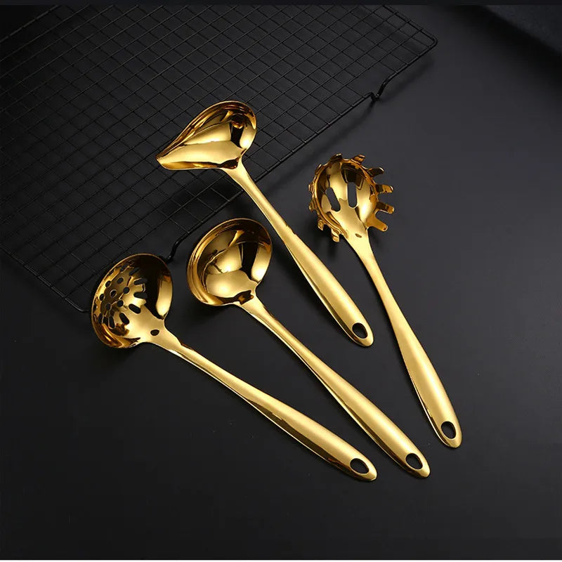 Edelstahl Küchenutensilien Set Kochlöffel Spatel mit langem Griff