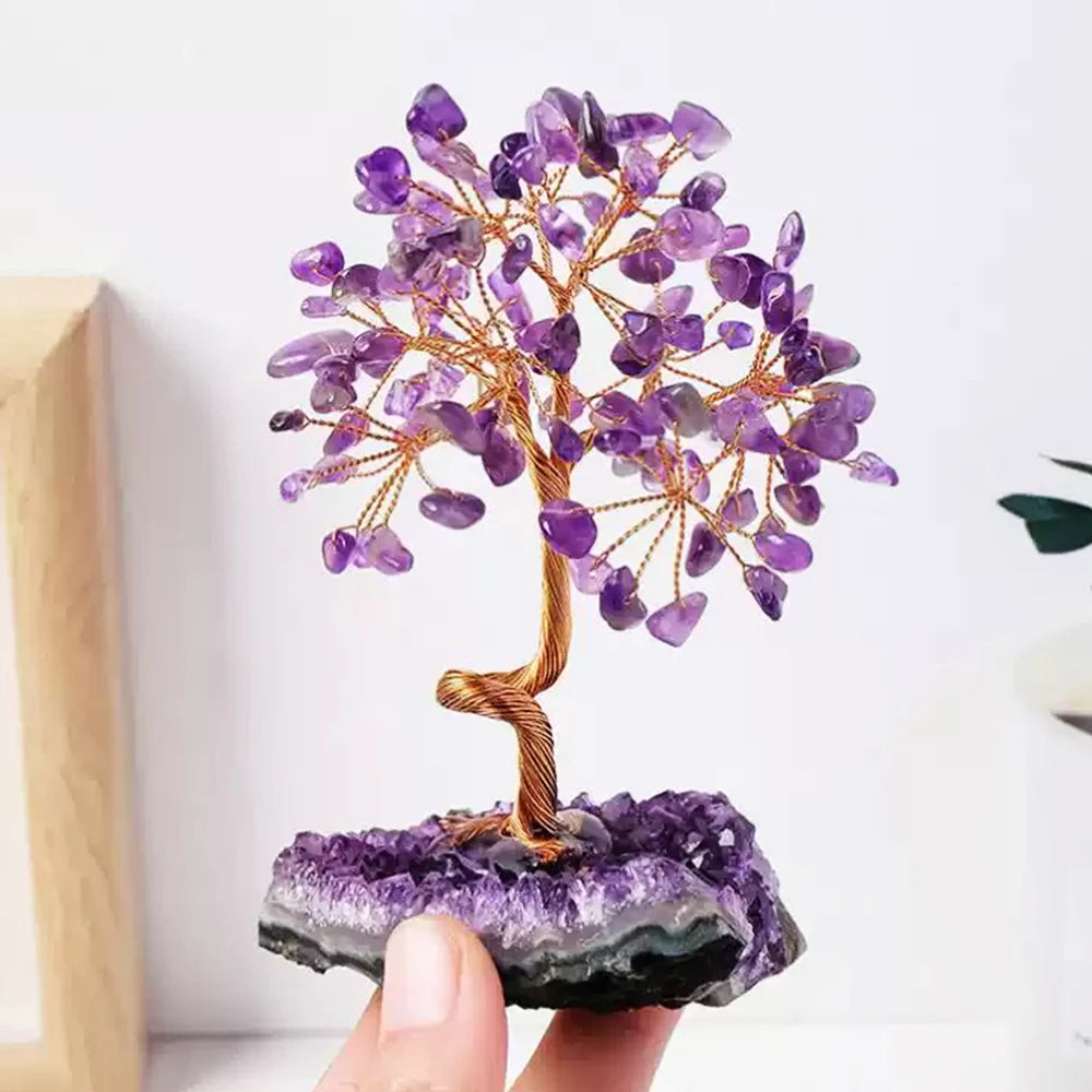 Amethyst Heilkristall Baum mit Sockel – Drahtgewickelte Steindekoration