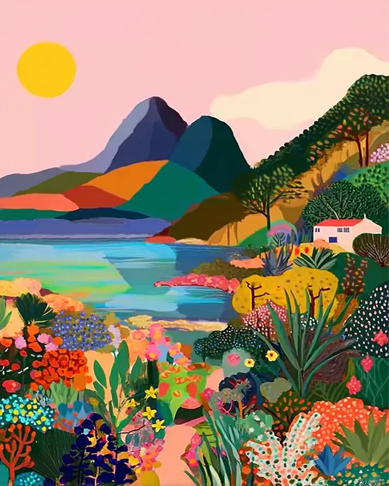 Malen nach Zahlen Leinwand Landschaft DIY Acrylfarbe Kunstwerk Set