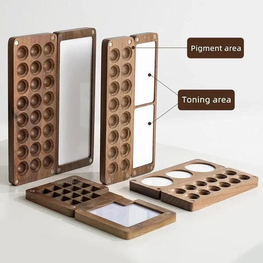 Handgefertigte Walnuss-Holz Aquarellpalette mit magnetischer Farbfixierung, 12-24 Fächer