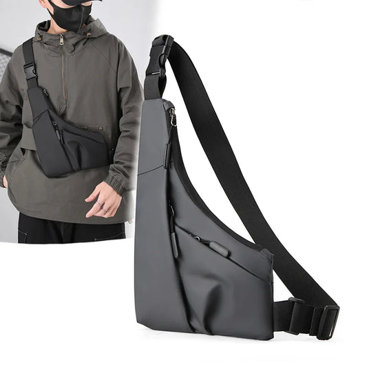 Sicher - Leicht: Anti-Diebstahl Brusttasche Herren aus wasserdichtem Nylon, Schwarz/Grau