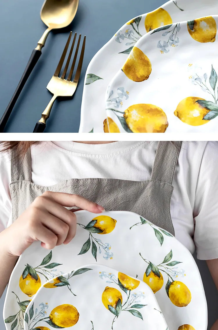 Kreatives Zitronen Keramik Dessertteller Set rund