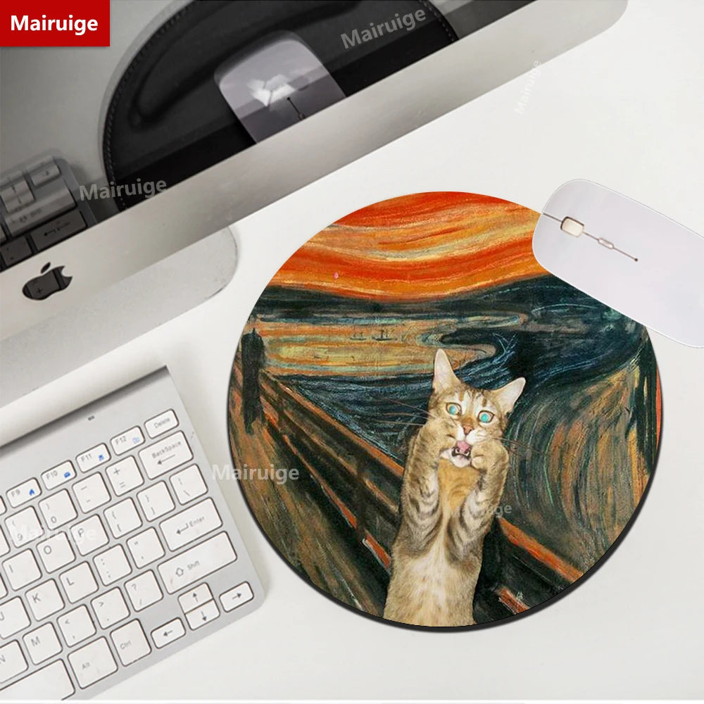 Rundes Mauspad 22cm - Niedliches Katzen Design - Van Gogh Stil für Gamer