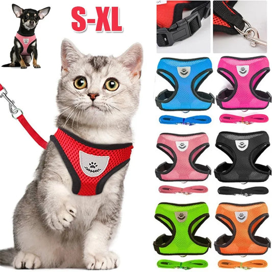Katzen-Hundegeschirr mit Leine, verstellbare Weste, Polyester-Mesh, atmungsaktive Geschirre, reflektierende Sti für kleine Hunde und Katzen, Zubehör-Yabubest - Home & More