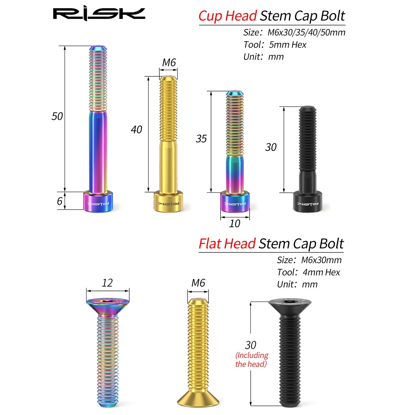 Fahrrad Titan Schraube M6x30-M6x50 für Headset Vorbau Bremssattel Inbus Kopf