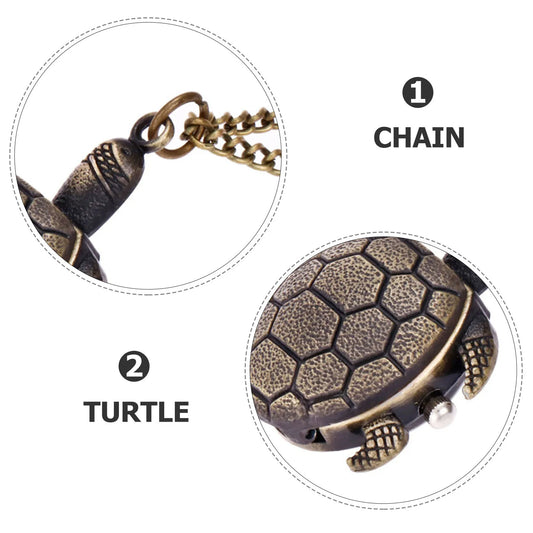 Elegante Retro Quarz Taschenuhr mit Schildkrötenmotiv und Kette