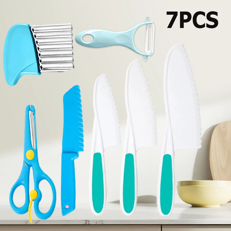 9-teiliges kindersicheres Kochschneider Messer Set mit Schälern und Schneidebrettern