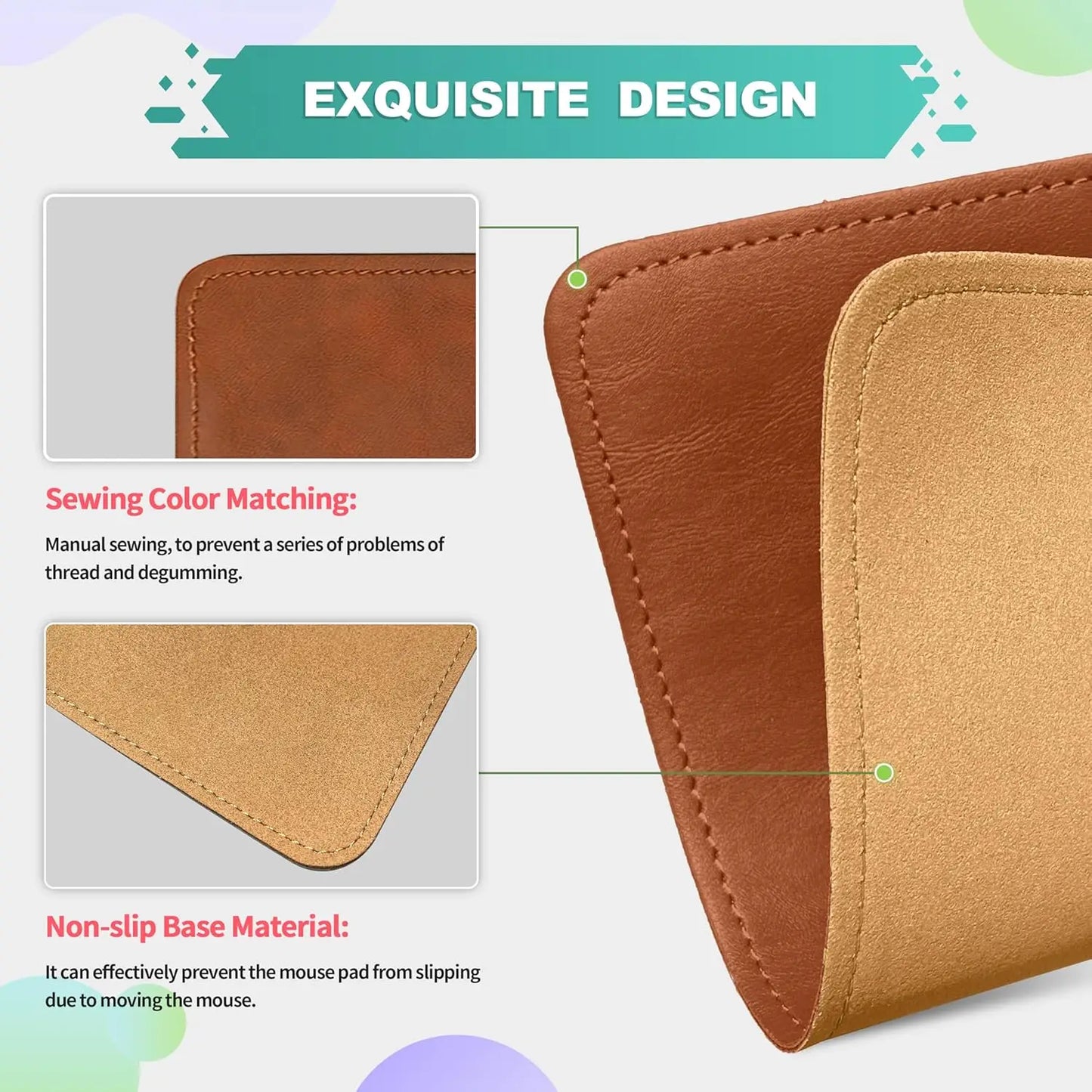 2er Set Leder-Mauspads mit genähtem Rand für komfortables Arbeiten