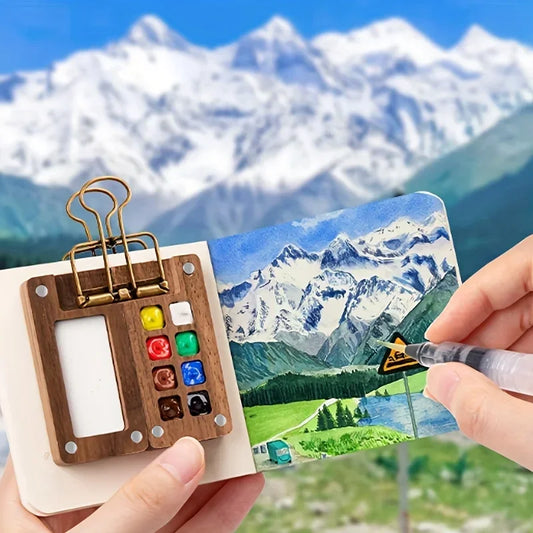 8-15 Gitter Mini Aquarellpaletten Set aus Holz mit Clips und Pinseln