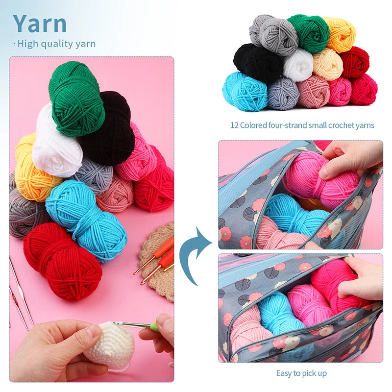 KRABALL Strick und Häkelnadel Set mit Zubehör und Tasche für Heimgebrauch