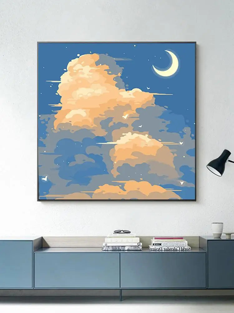 Malen nach Zahlen Kit Landschaft Abstrakter Sonnenuntergang mit Acrylfarbe