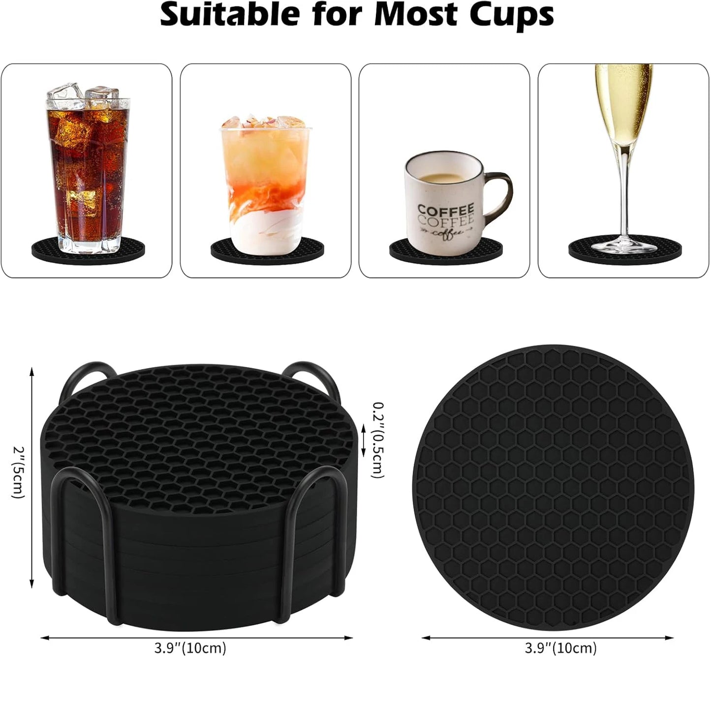 Silikon Untersetzer Set mit Halter – Rutschfest für Heiß - Kalt - Tassen - Gläser