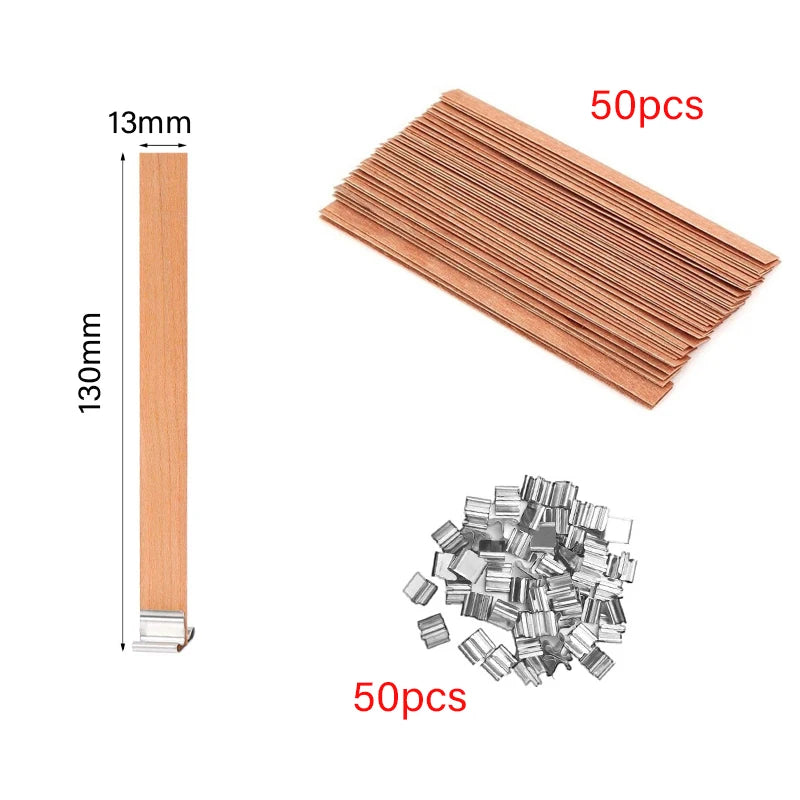 Kerzendocht Holz mit Clip Basis 30 oder 50 Stück Rauchfrei für DIY Kerzen