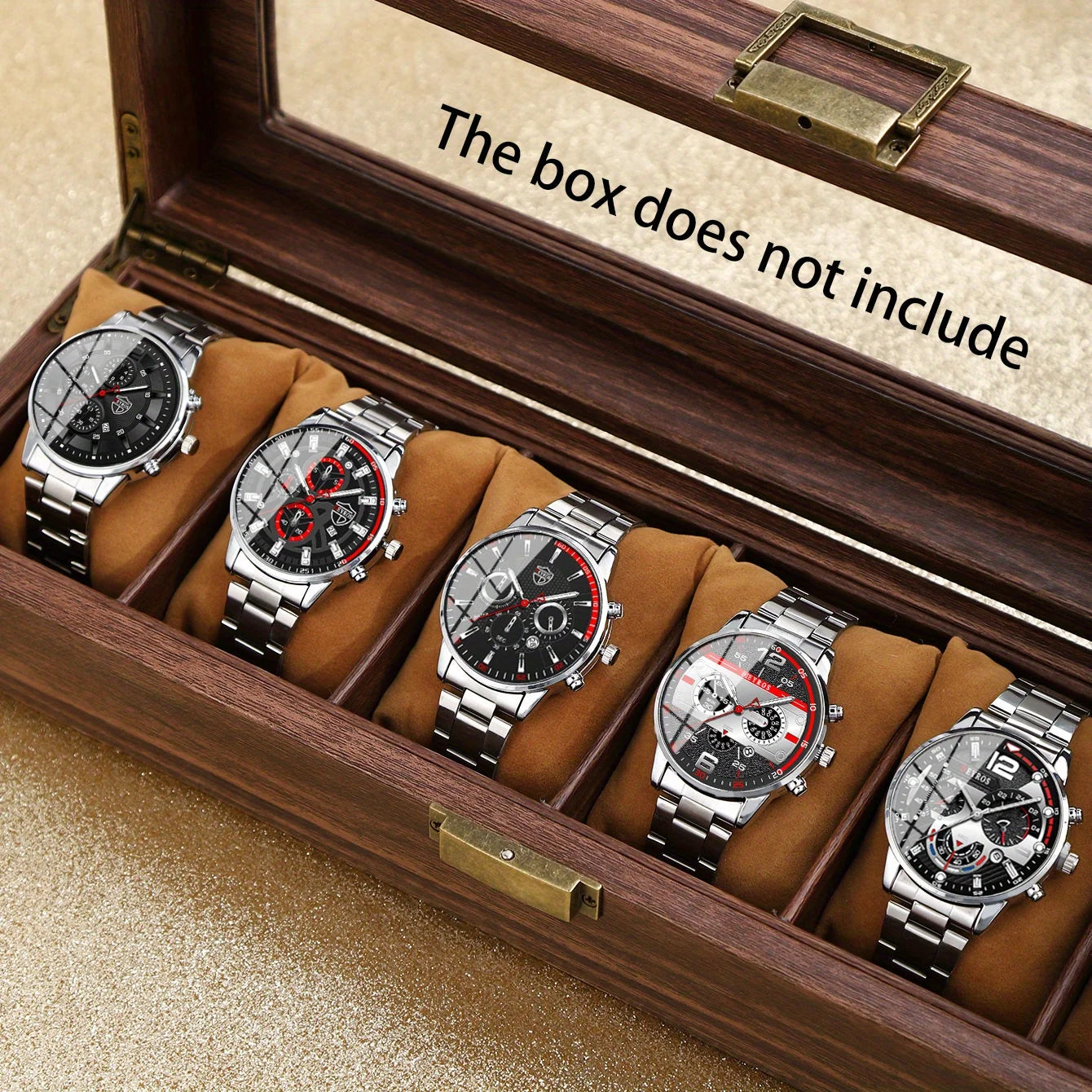 5-teiliges Uhren-Set für Herren mit Datum und Legierungsarmband