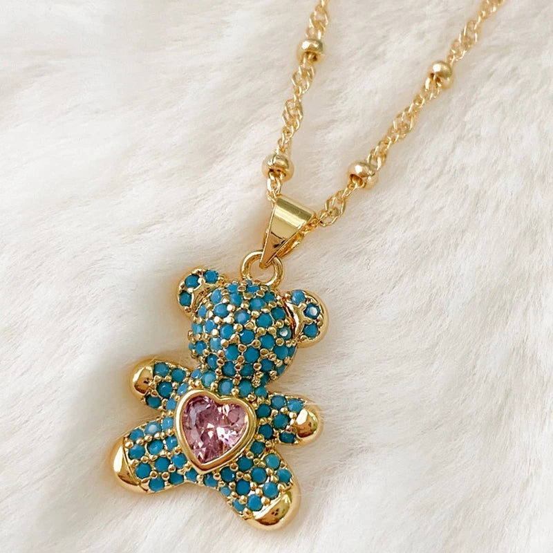 Luxuriöser feiner Regenbogen Zirkonia Charm Anhänger Bär Schmuck