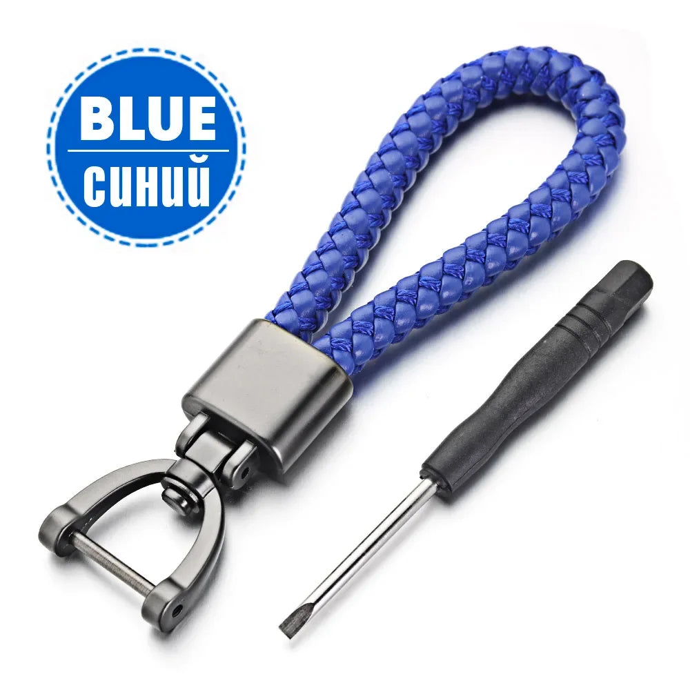 Handgewebter Leder Schlüsselanhänger mit 360 Grad Drehung und Hufeisenschnalle