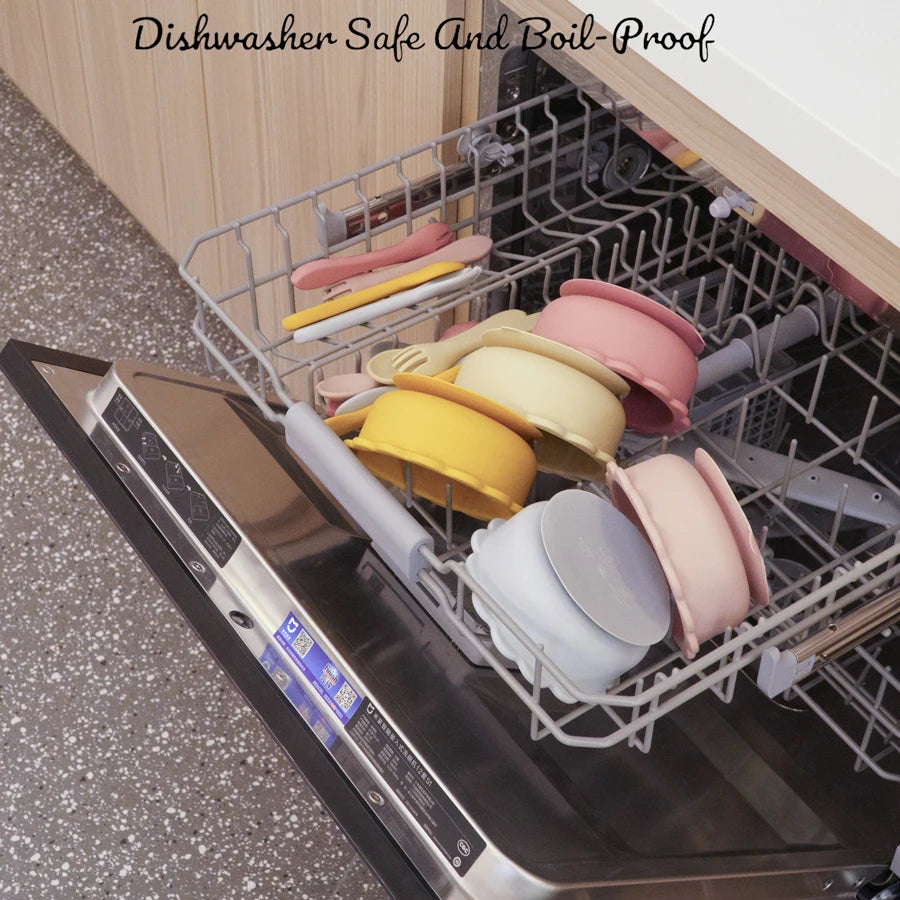 BPA-freie Silikon Baby Fütterschüssel mit Besteck Saugnapf für Kinder