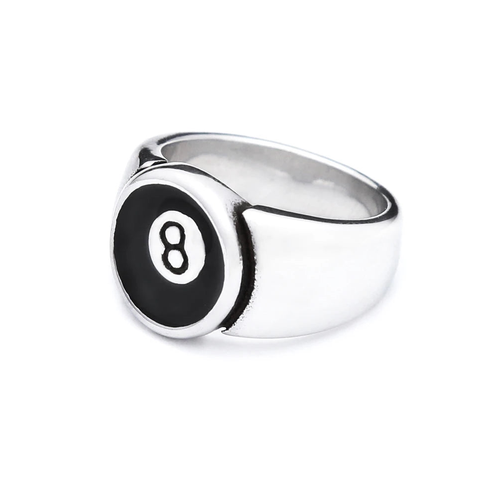 Edelstahl Punk Ring mit Schwarz Acht Motiv – Unisex Party Schmuck