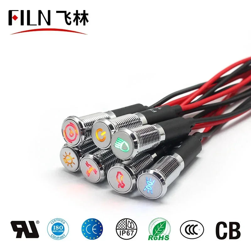 Vielseitige LED-Kontrollleuchte 12-24V Metall, 5 Farben, 8-16mm Einbau