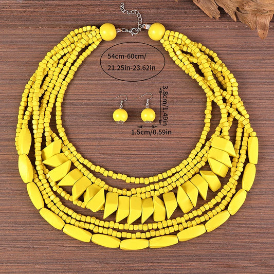 Handgemachtes Holz Schmuckset mit Halskette und Ohrringen im Vintage Stil-Yabubest - Home & More