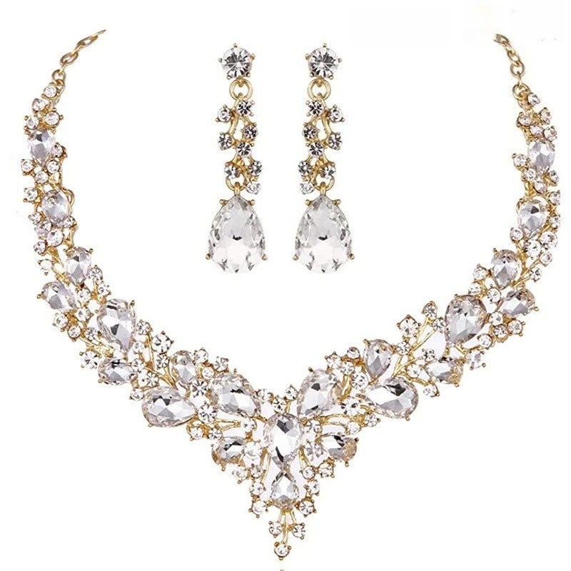 Elegantes Braut Schmuckset mit Kristall Strass Halskette und Ohrringen Tropfenform-Yabubest - Home & More