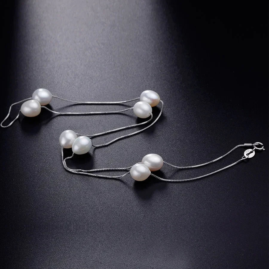 Schmuckset Halskette und Armband mit natürlichen Süßwasserperlen in Silber-Yabubest - Home & More