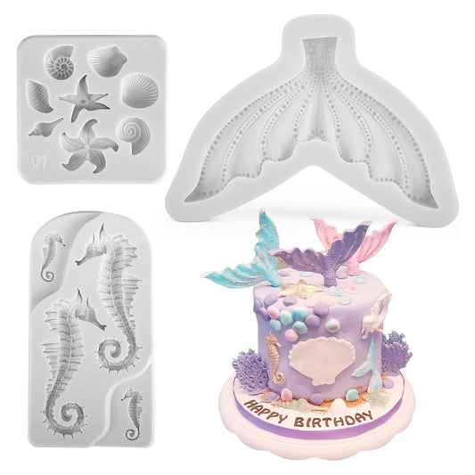 Meerjungfrau Fondant-Form Set 3-tlg.: Flexible Silikonformen für kreative Kuchen