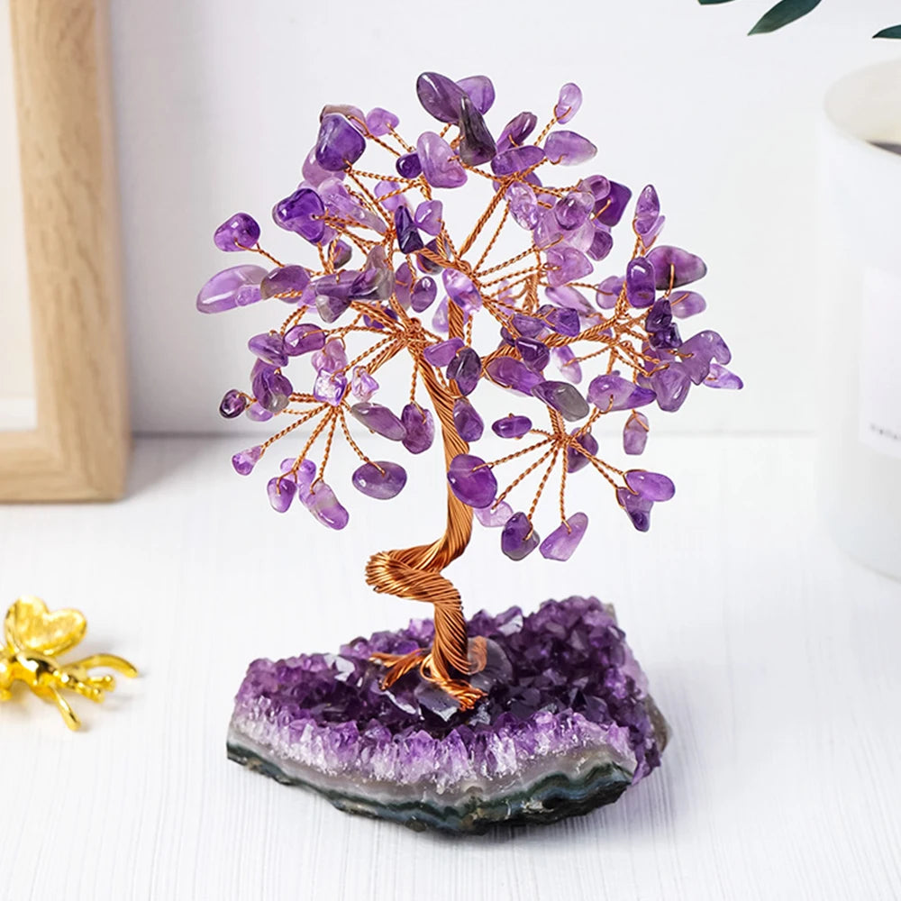 Amethyst Heilkristall Baum mit Sockel – Drahtgewickelte Steindekoration