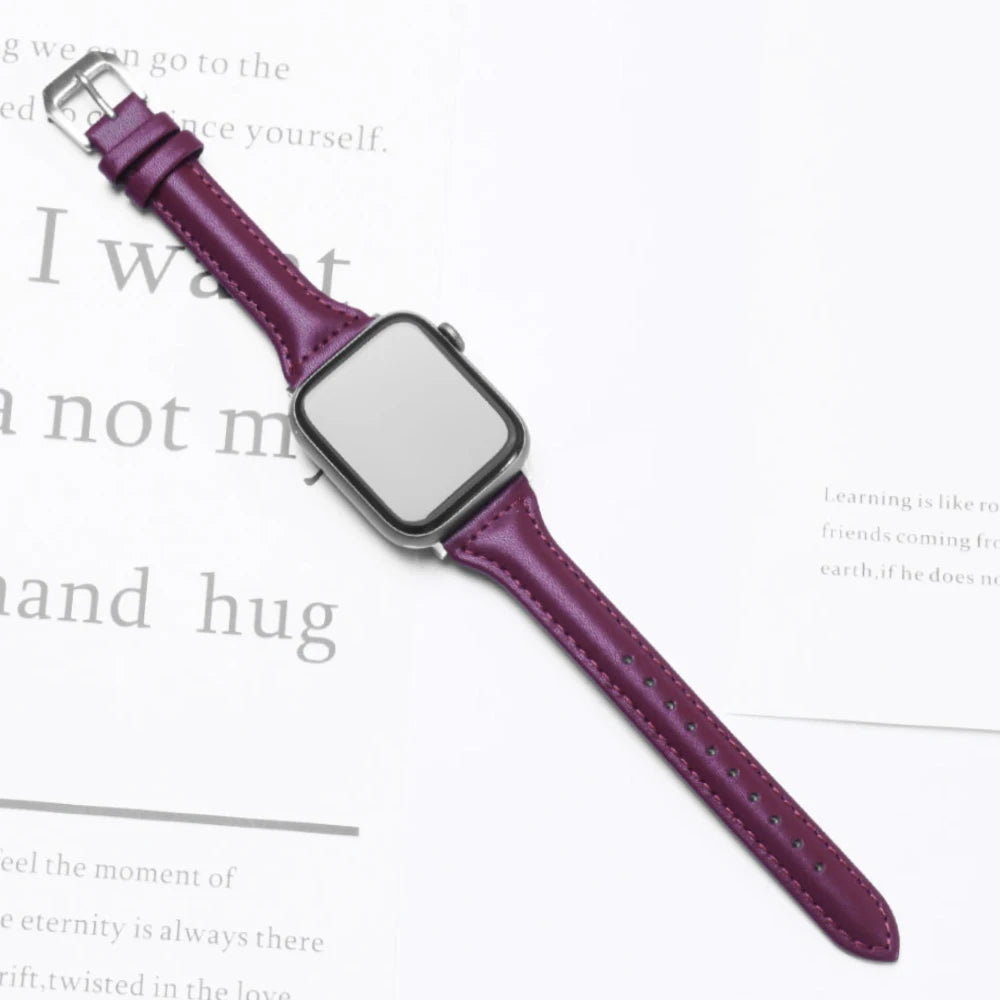 Schlankes Leder Armband für Smartwatch 38-49mm Damen Optik Metallverschluss