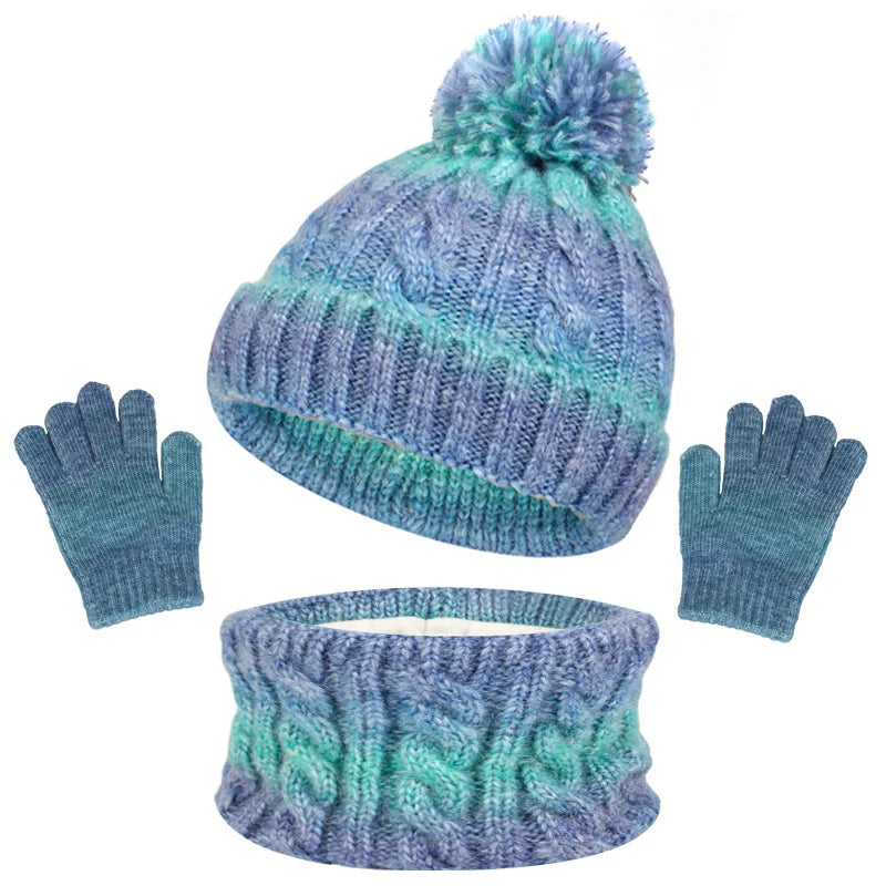 3-teiliges Kinder Winter Set mit Hut Schal Handschuhe warmes Fleecefutter