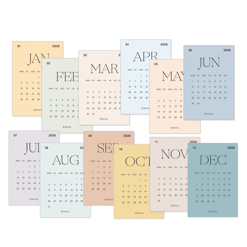 12 Blatt 2026 Kalenderkarte A5 A6 A7 Notizbuch Planer Tagebuch Zubehör